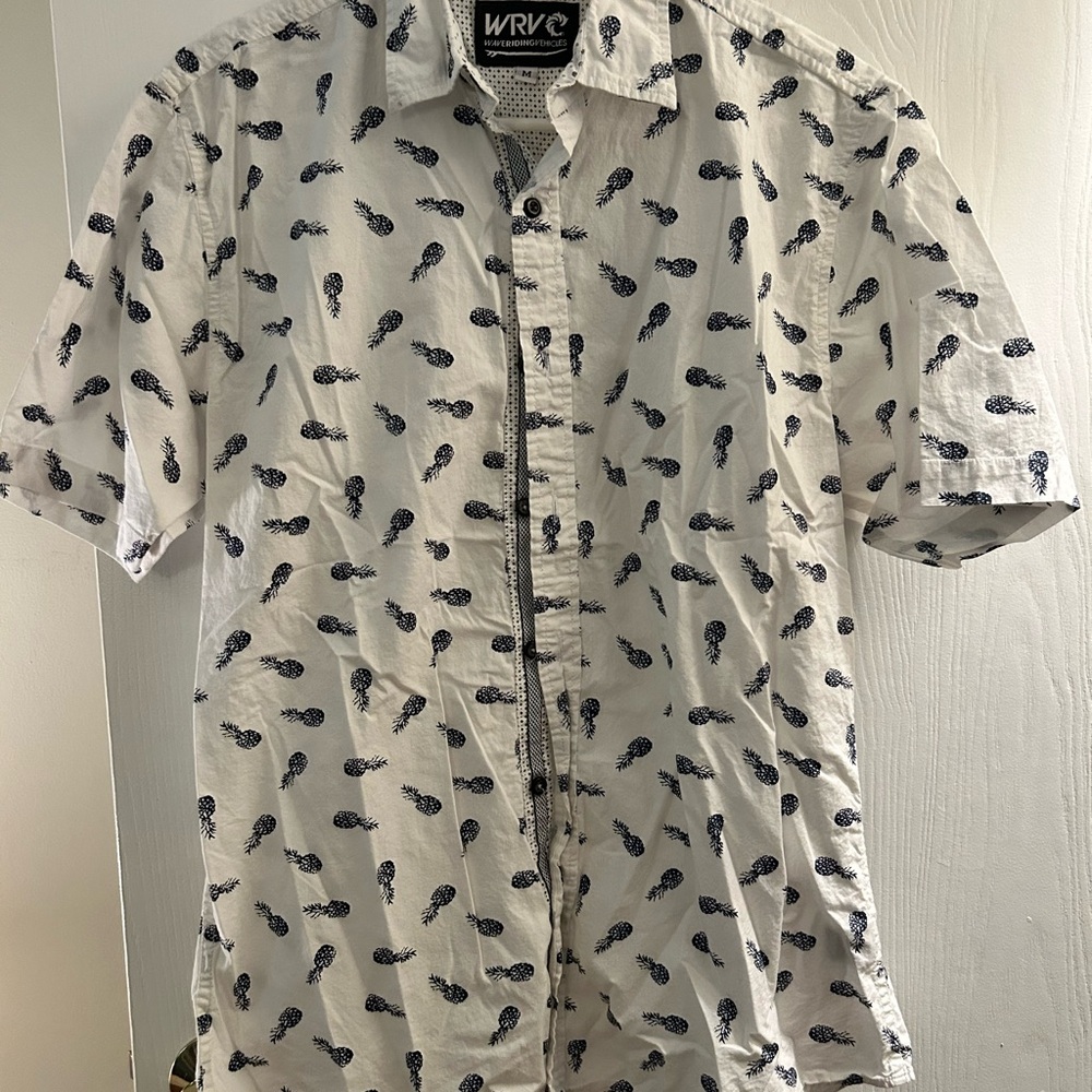 White and Blue Pineapple Print Men's Shirt